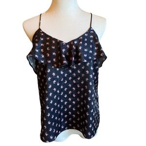 Anthropologie Harlyn Ruffle Tank Top Blue Floral